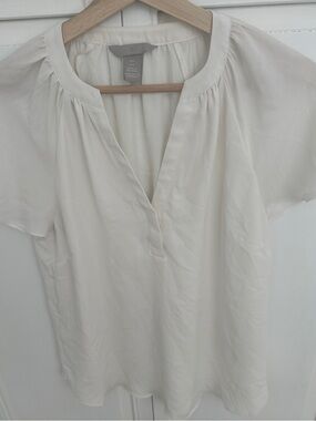 H&M Cream Short-Sleeve V-Neck Peasant Blouse